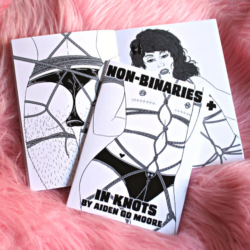 Non-Binaries In Knots Zine: front cover and inside display. 