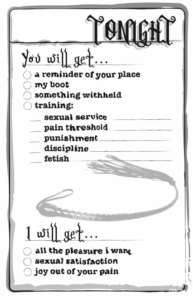 An illustration of a punishment checklist. 
