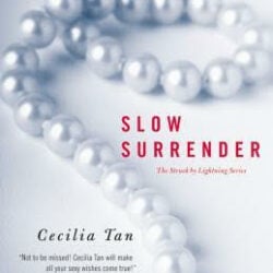 The 'Slow Surrender' book cover featuring a string of pearls on a white background. 