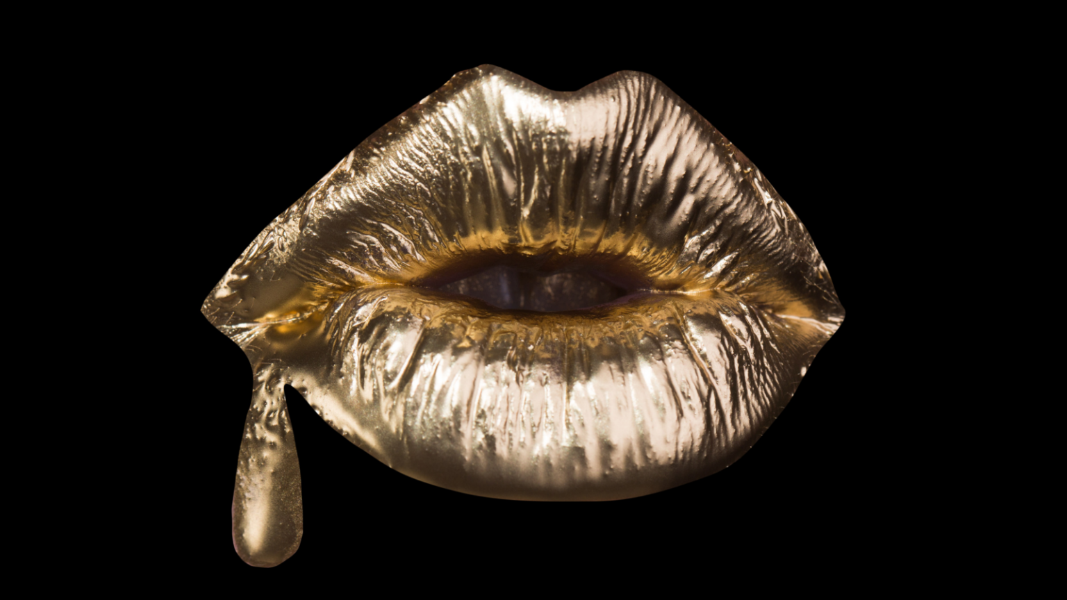 Image of gold lips with drip from the edge of the mouth